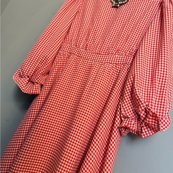 Red Gingham Puff Sleeve Maxi Dress | Cottagecore Prairie | M - Picture 3 of 5